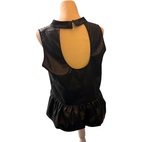 First Love By Lovelyn Black Faux Leather Sleeveless Peplum Top, Women's Plus 1X - Picture 3 of 5